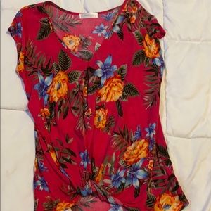 Tropical hot pink cap sleeve top